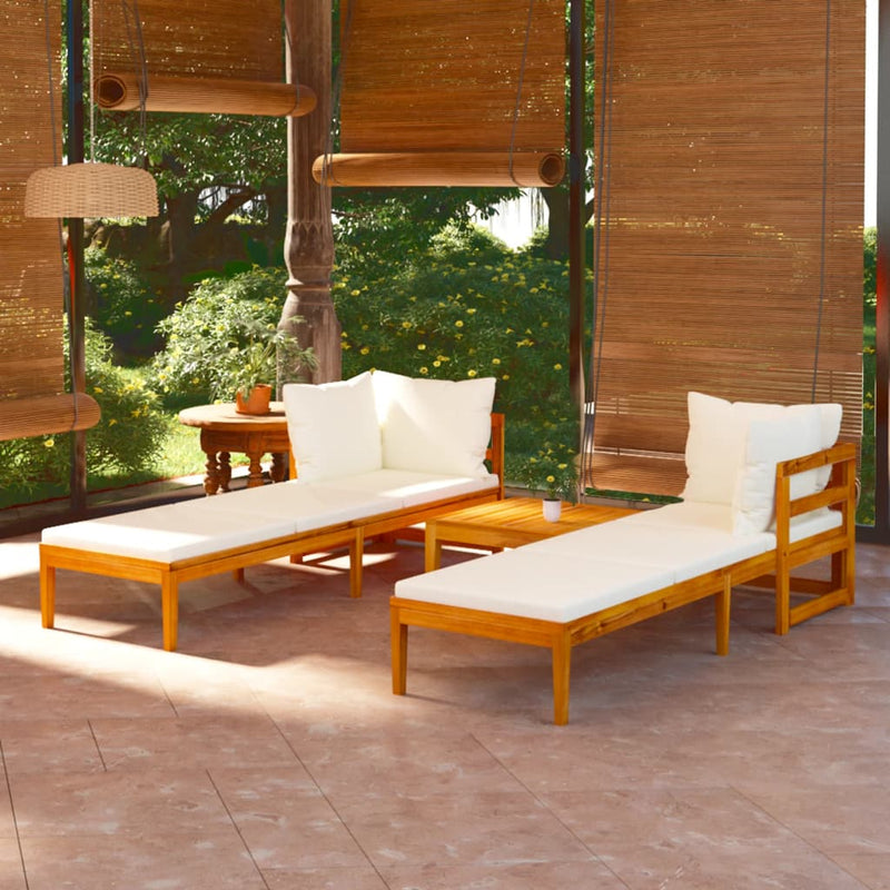 3 Piece Garden Lounge Set with Cream White Cushions Acacia Wood