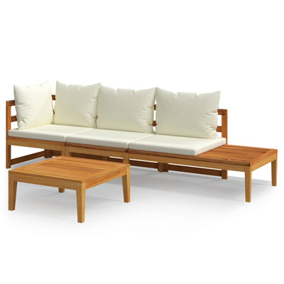 3 Piece Garden Lounge Set with Cream White Cushions Acacia Wood