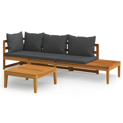 3 Piece Garden Lounge Set with Dark Grey Cushions Acacia Wood