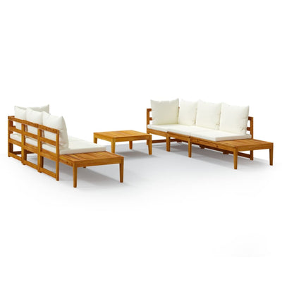 5 Piece Garden Lounge Set with Cream White Cushions Acacia Wood