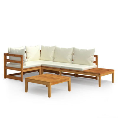 4 Piece Garden Lounge Set with Cream White Cushions Acacia Wood