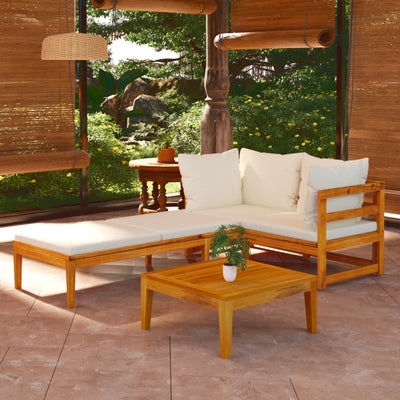 3 Piece Garden Lounge Set with Cream White Cushions Acacia Wood