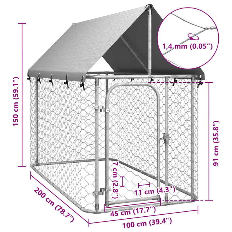 Outdoor Dog Kennel with Roof 200x100x150 cm