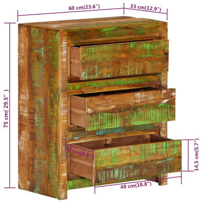 Drawer Cabinet Multicolour 60x33x75 cm Solid Wood Reclaimed