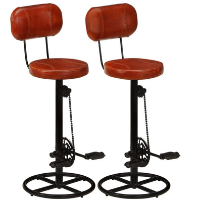 Bar Stools 2 pcs Black and Brown Real Goat Leather