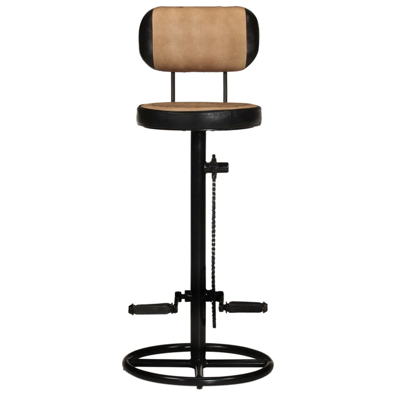 Bar Stools with Canvas Print 2 pcs Brown and Black Real Goat Leather