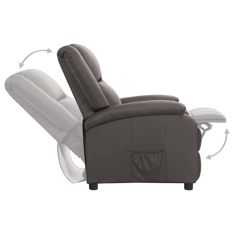 Recliner Chair Grey Real Leather