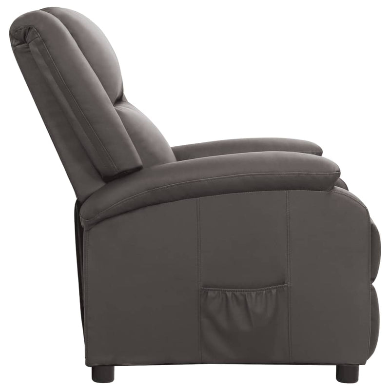 Recliner Chair Grey Real Leather