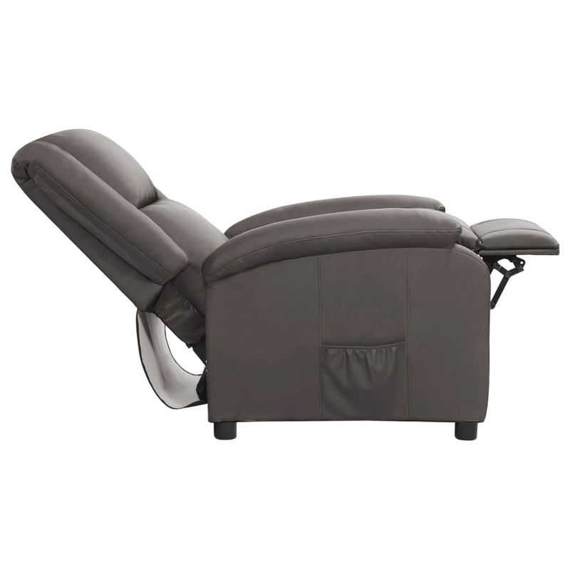 Recliner Chair Grey Real Leather