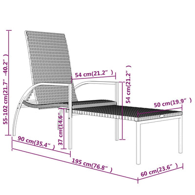 Sun Lounger with Footrest PE Rattan Brown