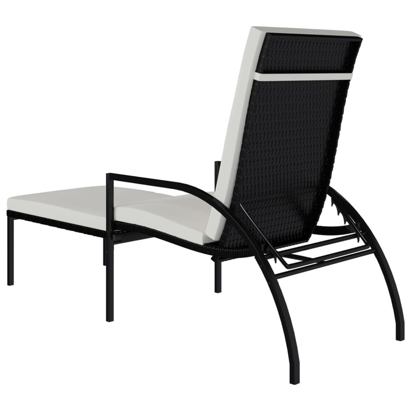 Sun Lounger with Footrest PE Rattan Black