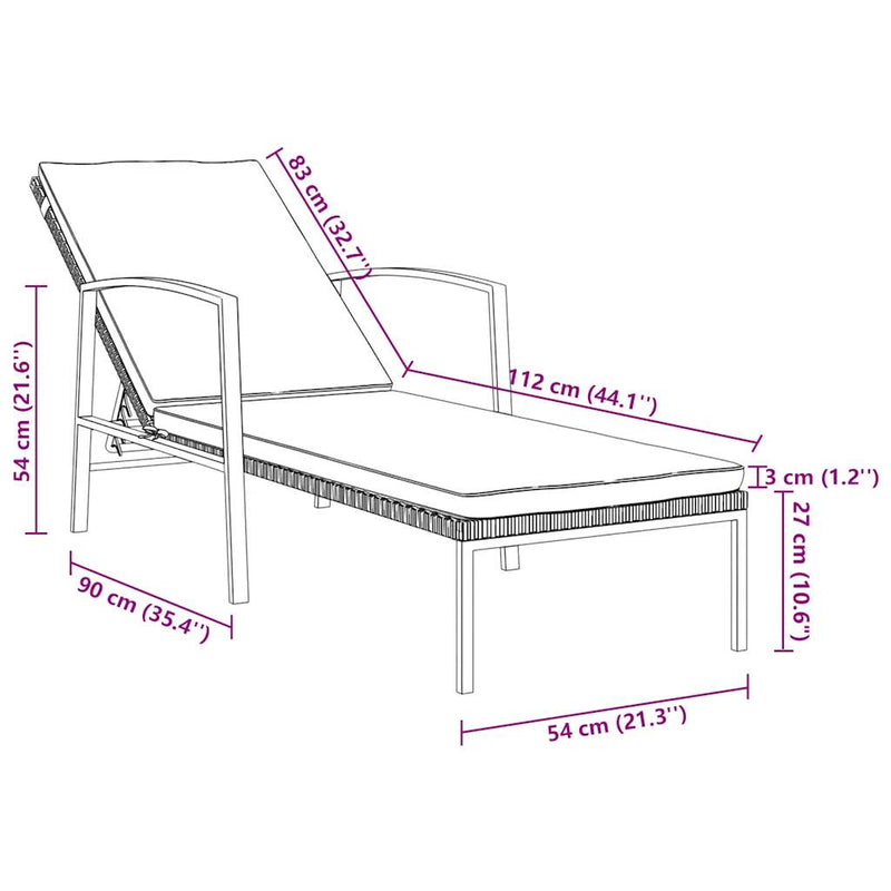 Garden Sun Lounger with Cushion Poly Rattan Brown