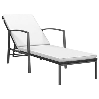 Garden Sun Lounger with Cushion Poly Rattan Black