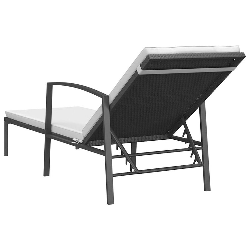 Garden Sun Lounger with Cushion Poly Rattan Black