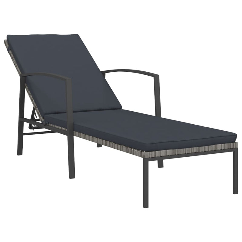 Garden Sun Lounger with Cushion Poly Rattan Grey