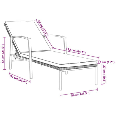 Garden Sun Lounger with Cushion Poly Rattan Grey