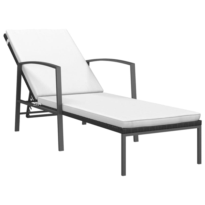 Sun Loungers 2 pcs with Table Poly Rattan Black