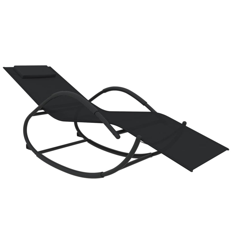 Rocking Sun Lounger Black Steel and Textilene