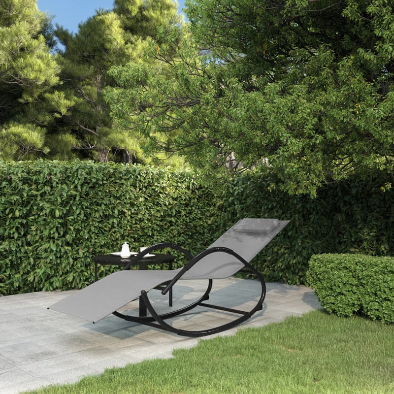 Rocking Sun Lounger Grey Steel and Textilene