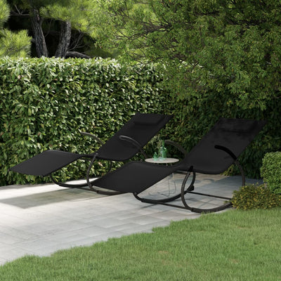 Rocking Sun Loungers 2 pcs Black Steel and Textilene