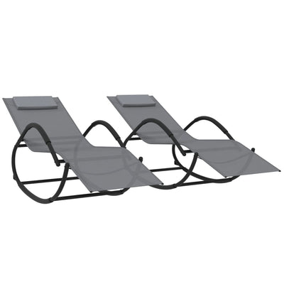 Rocking Sun Loungers 2 pcs Grey Steel and Textilene