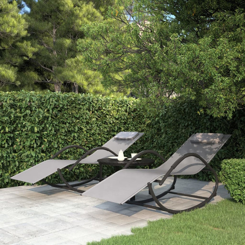 Rocking Sun Loungers 2 pcs Grey Steel and Textilene