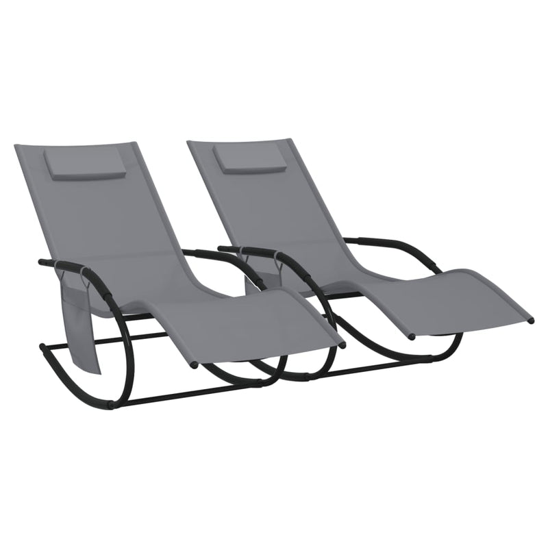 Rocking Sun Loungers 2 pcs Grey Steel and Textilene