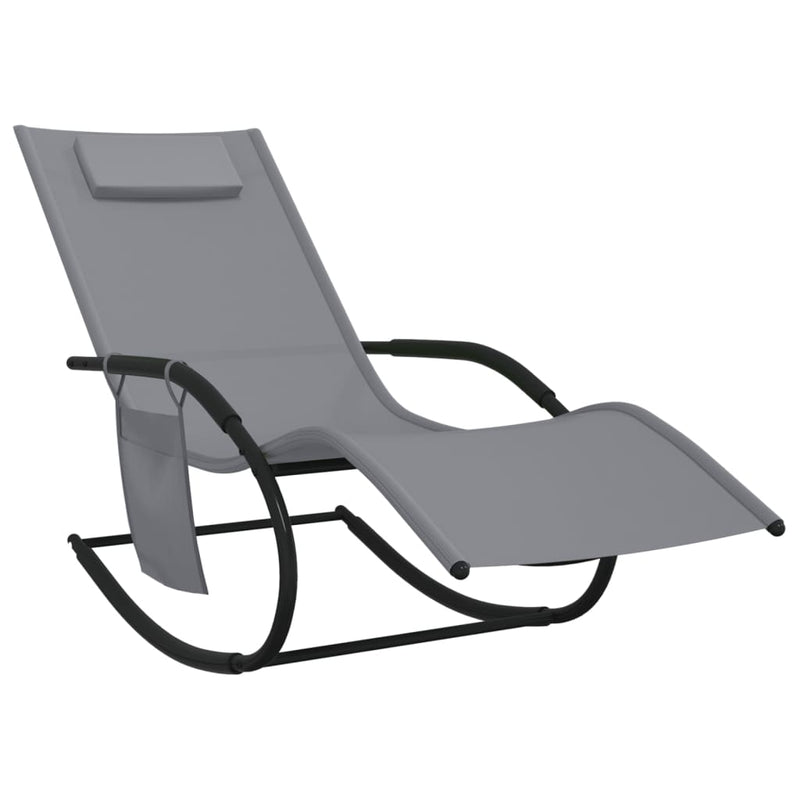 Rocking Sun Loungers 2 pcs Grey Steel and Textilene