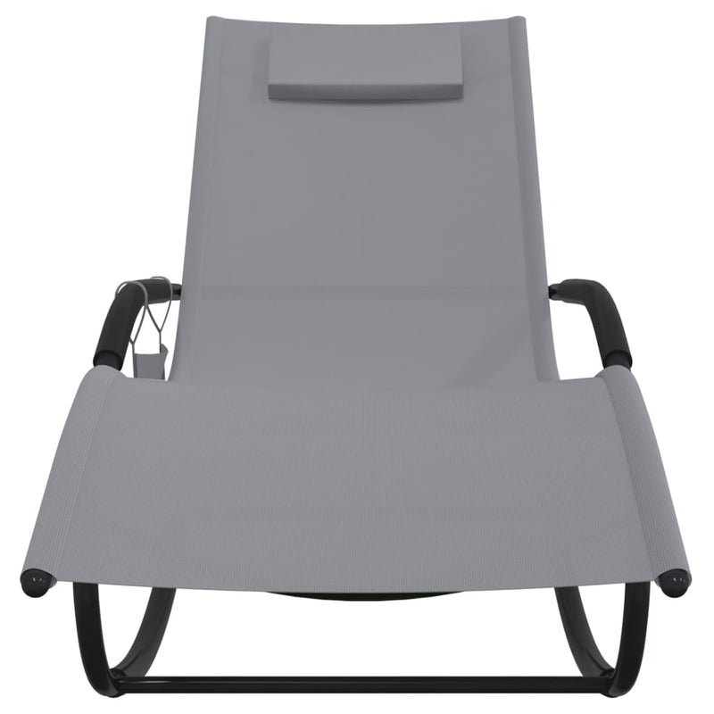 Rocking Sun Loungers 2 pcs Grey Steel and Textilene