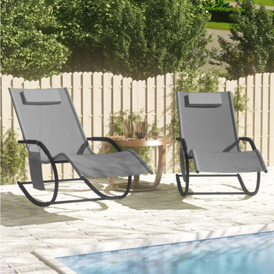 Rocking Sun Loungers 2 pcs Grey Steel and Textilene