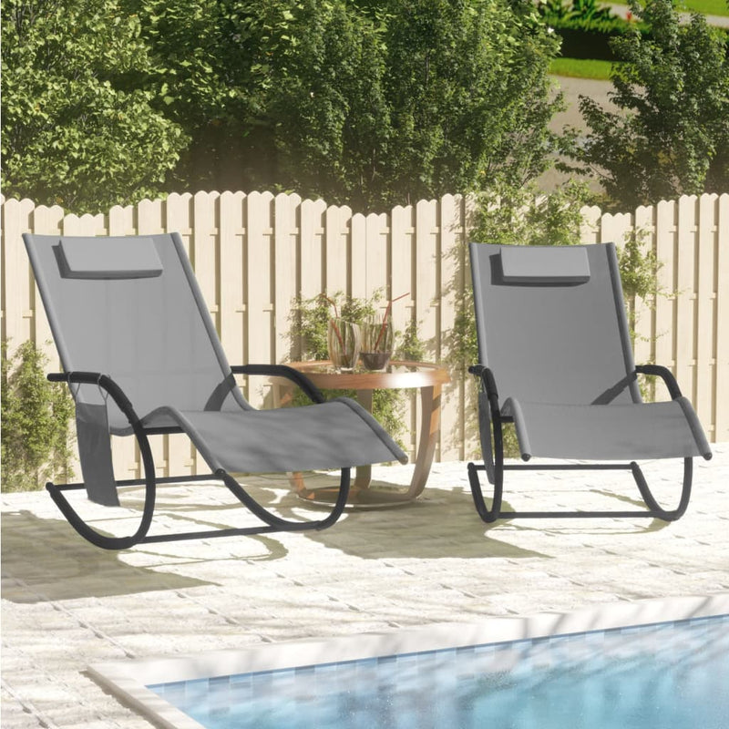 Rocking Sun Loungers 2 pcs Grey Steel and Textilene