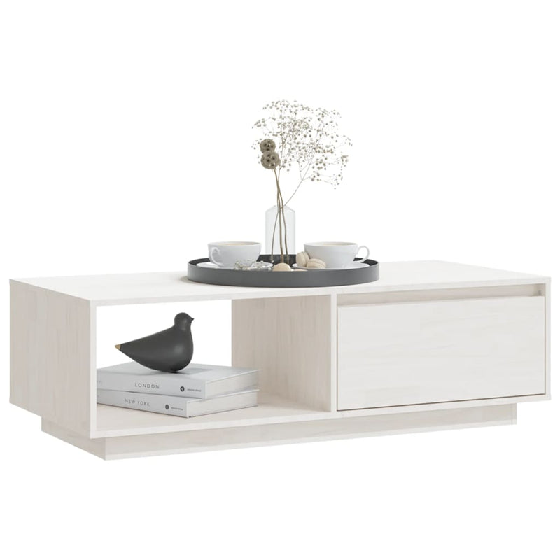 Coffee Table White 110x50x33.5 cm Solid Pinewood