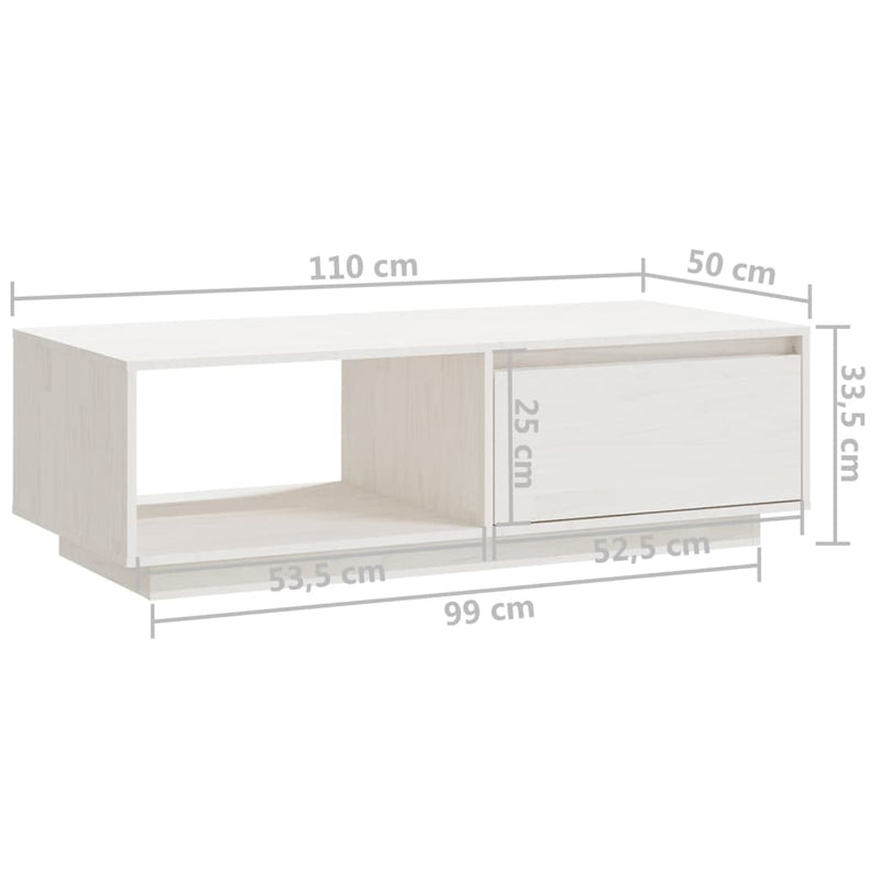 Coffee Table White 110x50x33.5 cm Solid Pinewood