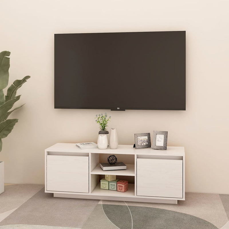 TV Cabinet White 110x30x40 cm Solid Pinewood