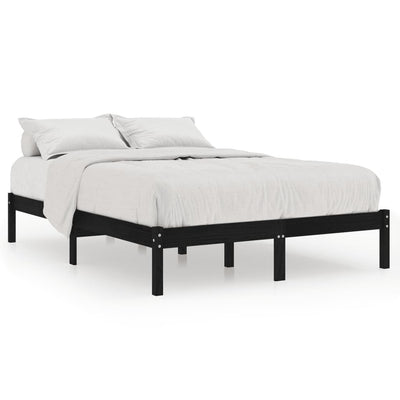 Bed Frame without Mattress Black Solid Wood 135x190 cm