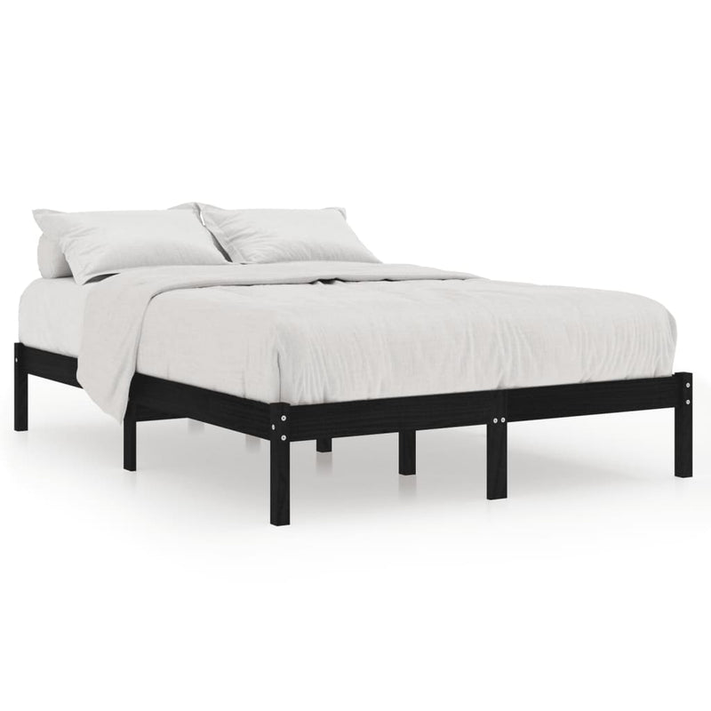 Bed Frame without Mattress Black Solid Wood 135x190 cm