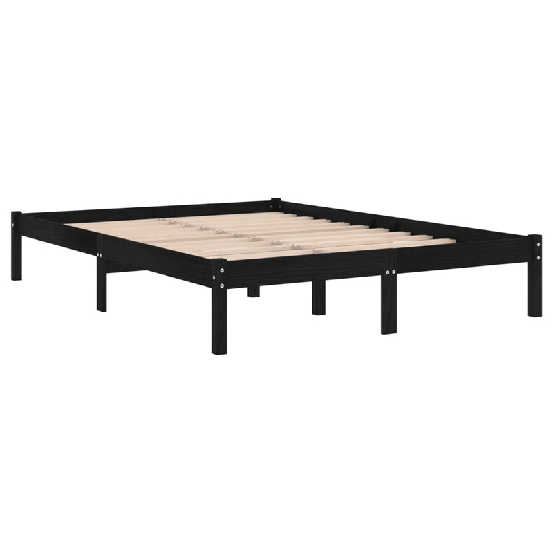 Bed Frame without Mattress Black Solid Wood 135x190 cm