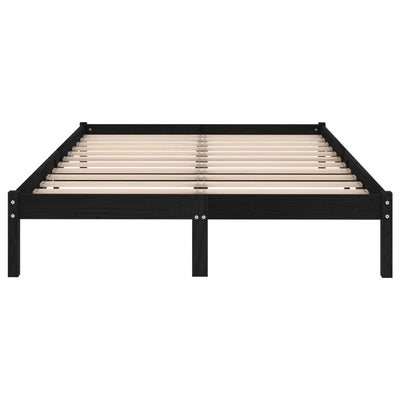 Bed Frame without Mattress Black Solid Wood 135x190 cm