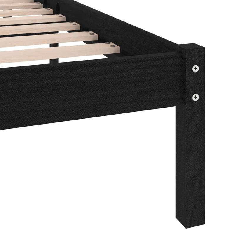 Bed Frame without Mattress Black Solid Wood 135x190 cm