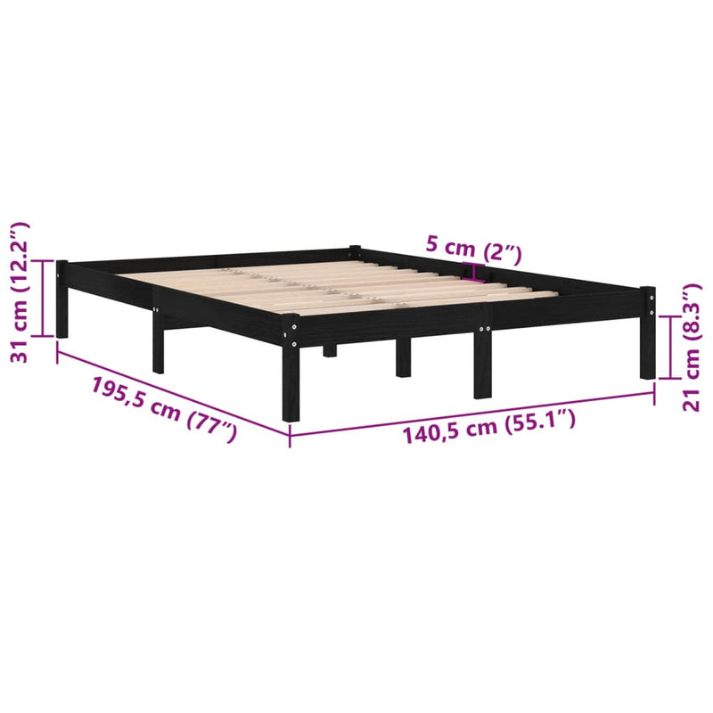 Bed Frame without Mattress Black Solid Wood 135x190 cm