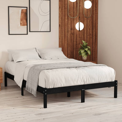 Bed Frame without Mattress Black Solid Wood 135x190 cm