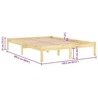 Bed Frame without Mattress Solid Wood 150x200 cm