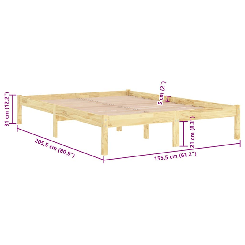 Bed Frame without Mattress Solid Wood 150x200 cm