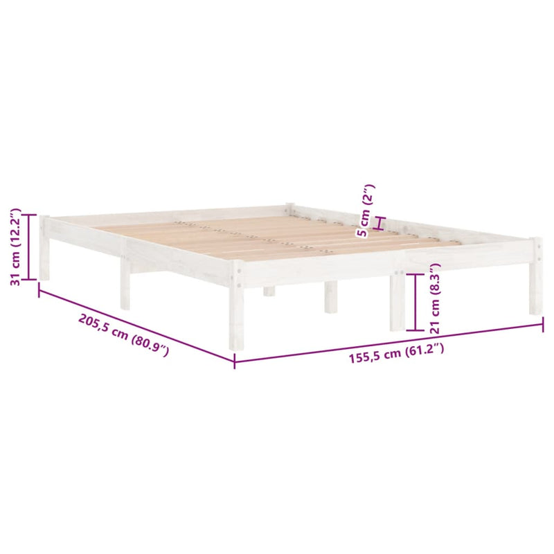 Bed Frame without Mattress White Solid Wood 150x200 cm