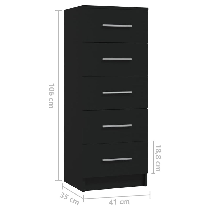 Tall Drawer Chest Black 41x35x106 cm Engineered Wood