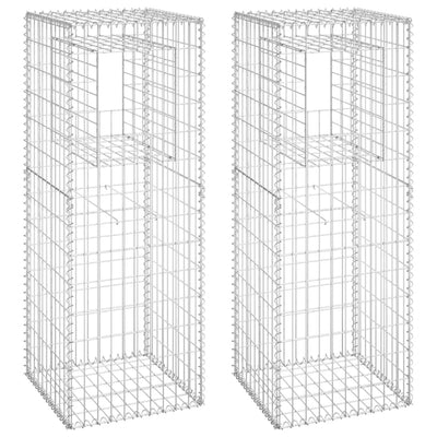 Gabion Basket Posts 2 pcs 50x50x140 cm Iron