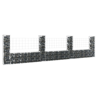 U-shape Gabion Basket with 4 Posts Iron 380x20x100 cm