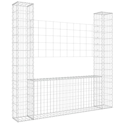 U-shape Gabion Basket with 2 Posts Iron 140x20x150 cm