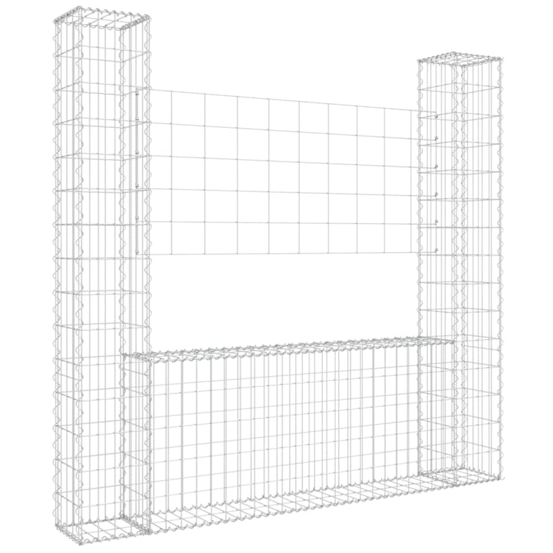 U-shape Gabion Basket with 2 Posts Iron 140x20x150 cm