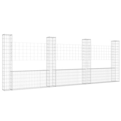 U-shape Gabion Basket with 4 Posts Iron 380x20x150 cm
